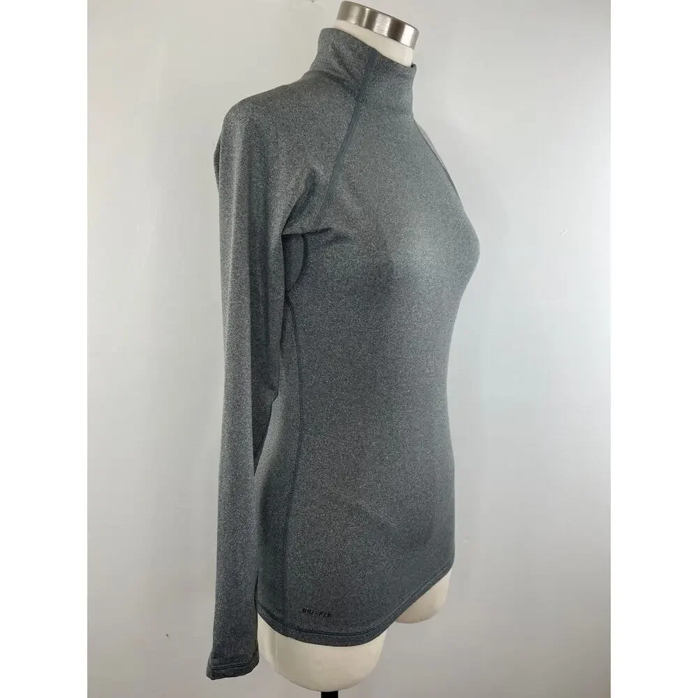 NIKE Pro Dri-Fit Women's Gray Long Sleeve Turtleneck Slim Athletic Top S Small